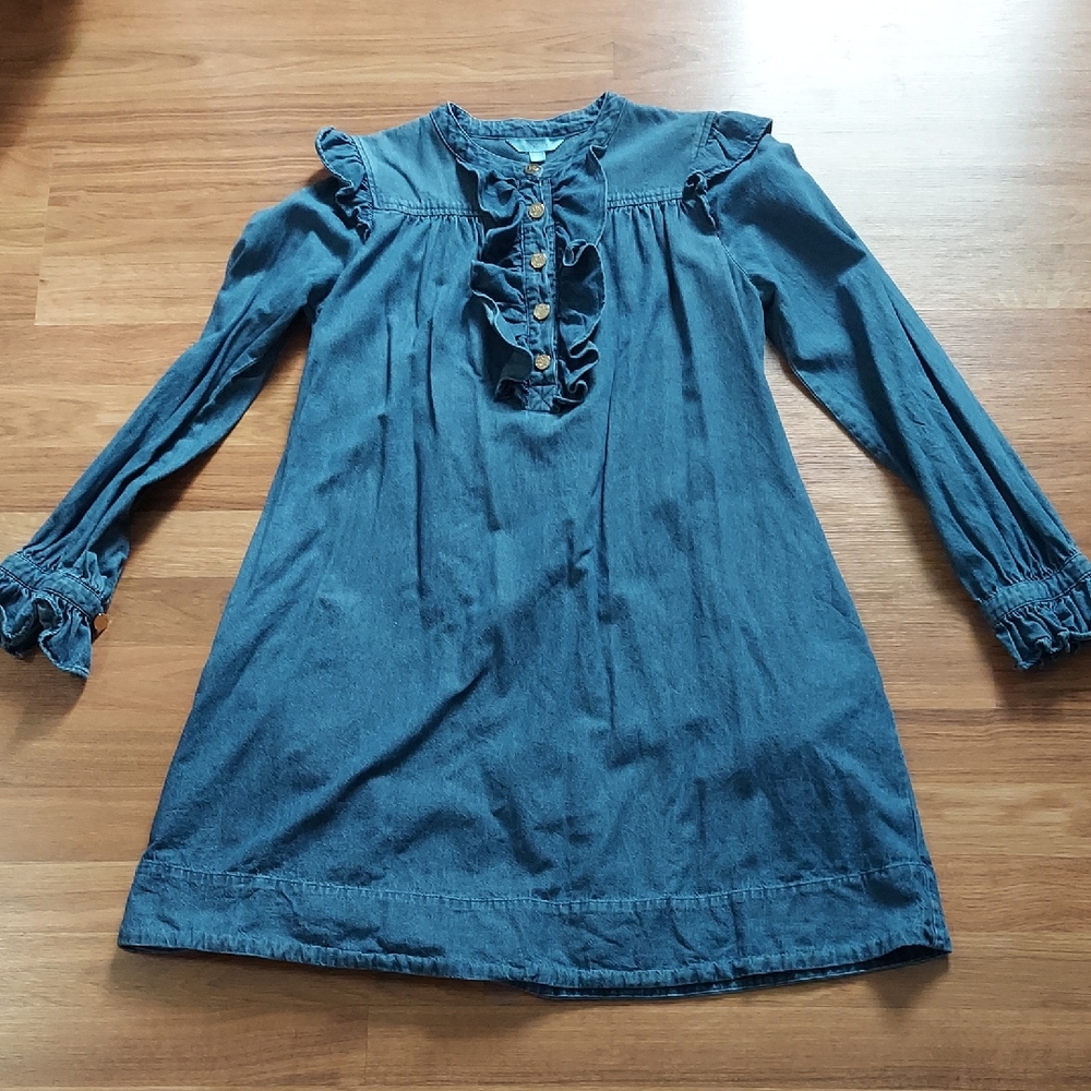 Draper James Denim-Blue Ruffle Front Mini Dress